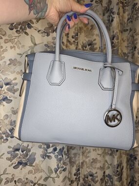 Michael Kors Two-Tone Leather Satchel in Light Blue and Cream